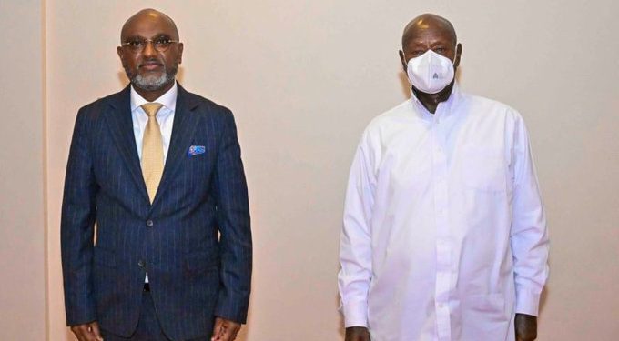 President Yoweri Kaguta Museveni (R) and Adonia Ayebare - Uganda's Permanent Representative to the United Nations(L) COURTESY PHOTO