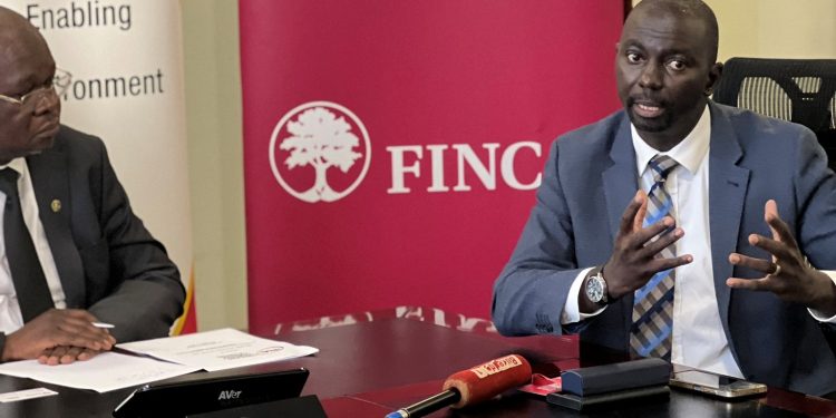 James Onyutta, Managing Director of FINCA Uganda, while speaking during a press conference held at the office of Insurance Regulatory Authority
