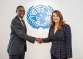 Attorney General Kiryowa Kiwanuka meets with  Ghada Fathi, the Executive Director United Nations