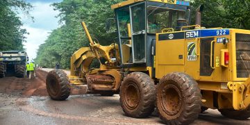 Emergency road surface repairs underway on the Mabira road section