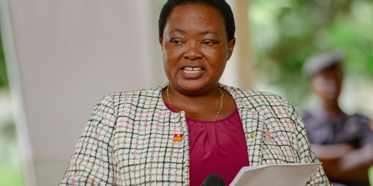 Prime Minister Robinah Nabbanja addressing the student leader at Nkumba University.