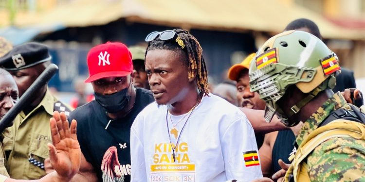 Musician King Saha clashing with security during one of his pre-concert drives. Courtesy Photo