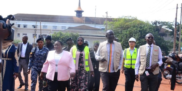 PM Robinah Nabbanja and State Minister for Works Musa Echweru inspecting some of the roads.