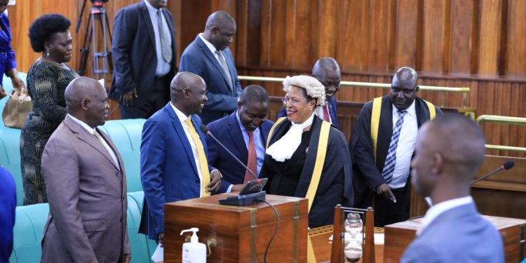 Speaker of Parliament Anitah Among leaving the House after the session.