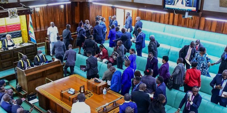 Opposition MPs walking out of the House. Courtesy Photo.