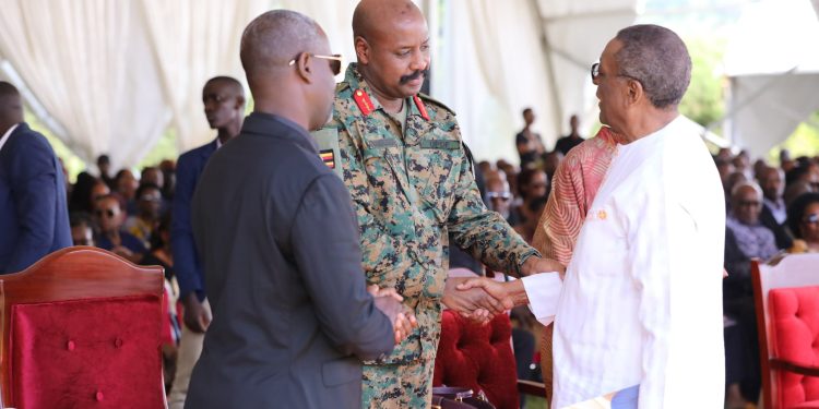 Gen. Muhoozi with the Cedric's father Francis Babu as the Deputy Speaker Thomas Tayebwa looks on. All Courtesy photos.