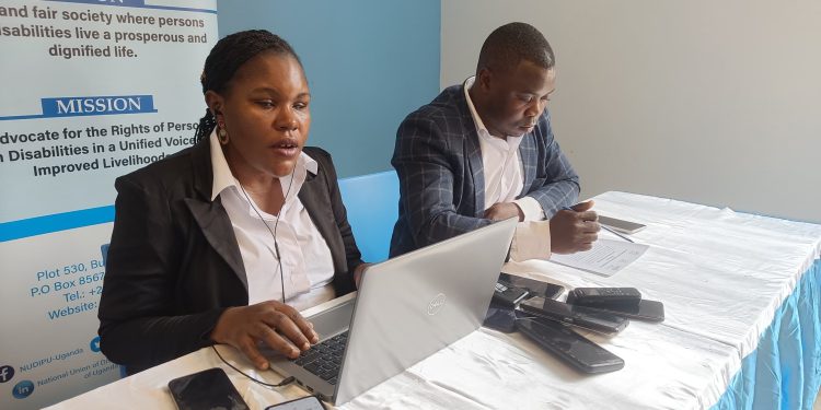 Ms Esther Kyozira, chief executive officer at NUDIPU while reading the statement during a press conference on 4th June, 2025