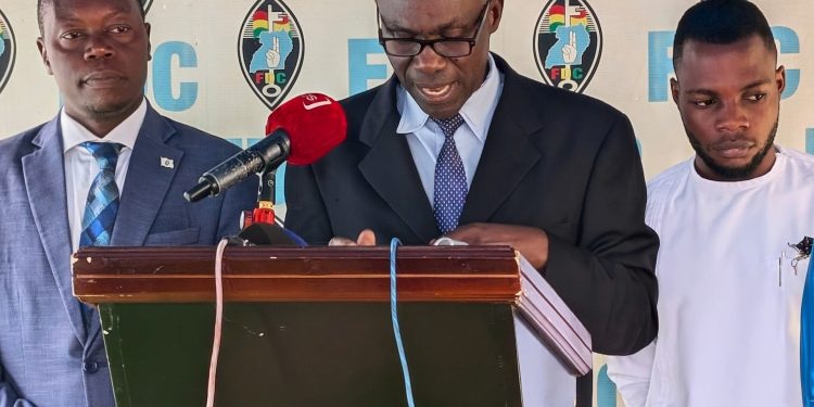 The FDC Chief Electoral Commissioner Boniface Toterebuka Bamwenda addressing journalists today June 5, 2025 at the party head offices in Najjanankumbi, Kampala. Ugnewsline photo