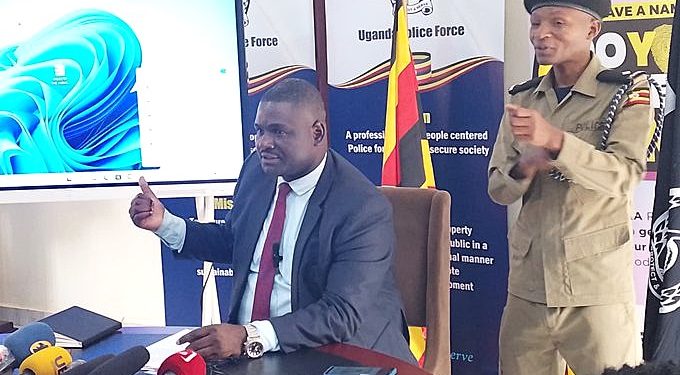 Ibrahim Kasiita, addressing journalists at the weekly joint security briefing at the police headquarters on July 21, 2025. Courtesy Photo.