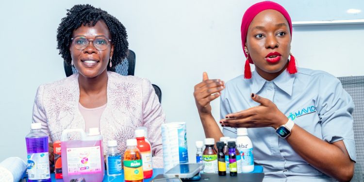 MinisterEvelynAnnite (L) and Dr. Aisha Bukenya Head Pharmacy Mavid Pharmaceuticals