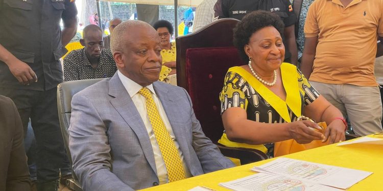 Former Minister Patrick and Wife Jacqueline Mbabazi before the tribunal recently. Courtesy Photo.