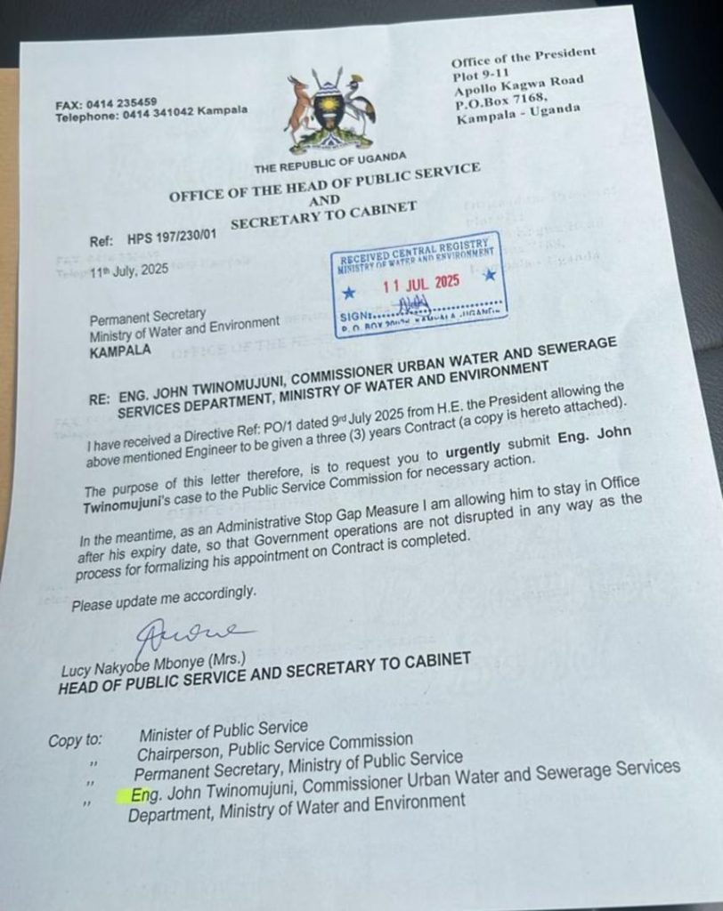 Ms. Nakyobe's letter claimed the President gave a directive.