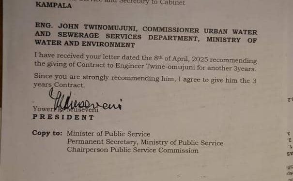 President Museveni letter shows that he was strongly advised by Head of Public Service to appoint Eng. Twinomujuni. The President didn't issue a directive as earlier suggested