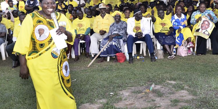 The Deputy Secretary general of NRM party, Rose Namayanja speaks during NRM leaders meeting at Kyambogo playground in Nakawa. Ugnewsline