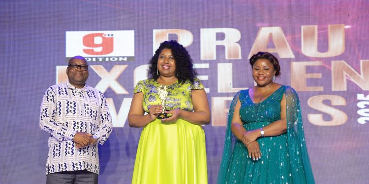 The Chief Guest, South African High Commission to Uganda, Solly Mollo (L), Irene Nakasiita (R), President of the Public Relations Association of Uganda (PRAU), and Sarah Kagingo (C), who received the Lifetime Achievement Award at the 9th PRAU Excellence Awards, held at Protea Hotel in Kampala on December 4, 2025