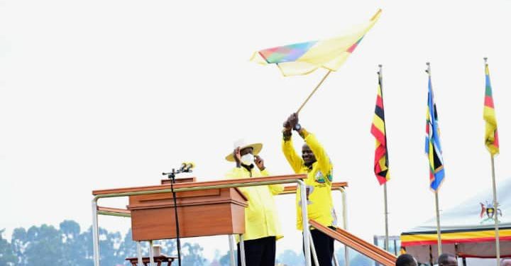 Kalungu District report, Hajji Twaha Ssonko Kiganda while receiving NRM party flag for Kalungu West