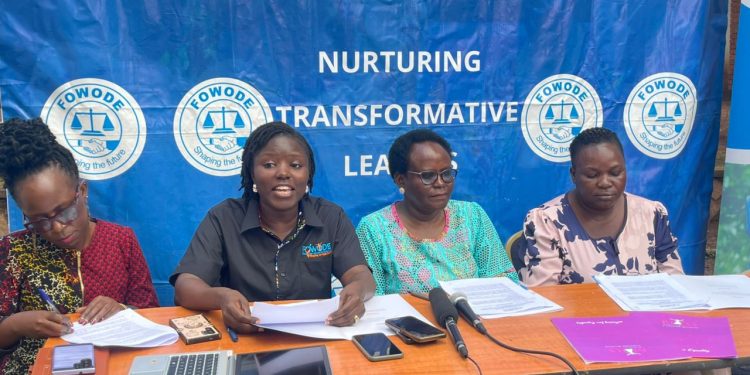 From left
(Ms Faith Lumonya a tax expert working with public services international, Ms Georgia Tumwesigye, manager women and leadership program at FOWODE ,Ms Jennifer Aguti, ED National Association of Women Organisations, Ms Juliet Lwanga, Farmer and grassroots women leader from Luwero)