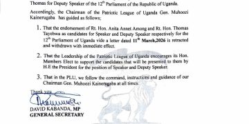 PLU withdraws support for Among, Tayebwa, casting fresh doubt over race for speakership seats