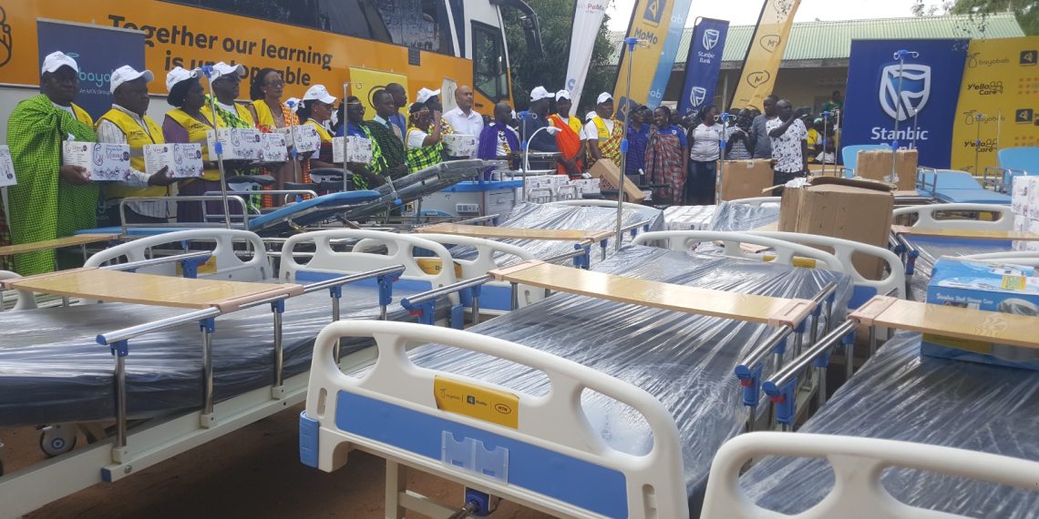 Minister Esther Anyakun joins MTN staff and partners during the handover of support to Karita Health Centre IV in Amudat District on Friday