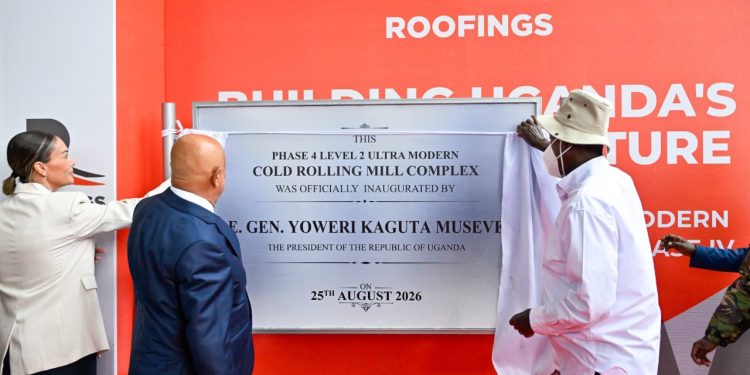 During Inauguration of the Ultra-Modern Danieli Cold Rolling Mill Complex at Roofings Rolling Mills, Kampala Industrial and Business Park, Namanve, by His Excellency the President of the Republic of Uganda, Gen. Yoweri Kaguta Museveni, on the 25th of August 2026.