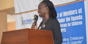 Youths and Children Affairs Minister Dr Mercy Lakisa addresses lawmakers at the close of a two-day orientation workshop for Members of Parliament subscribing to the Parliamentary Forum for Children, organized by the Uganda Child Rights NGO Network at Imperial Golf View Hotel in Entebbe.