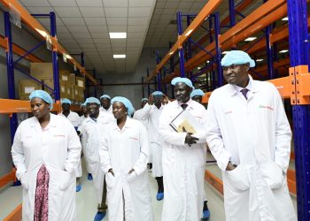 A State House delegation led by Comptroller and Permanent Secretary Jane Barekye tours the Dei BioPharma facility in Matugga, Wakiso District, to assess progress on the government-backed drugs and vaccines plant.
