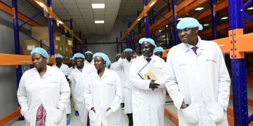 A State House delegation led by Comptroller and Permanent Secretary Jane Barekye tours the Dei BioPharma facility in Matugga, Wakiso District, to assess progress on the government-backed drugs and vaccines plant.