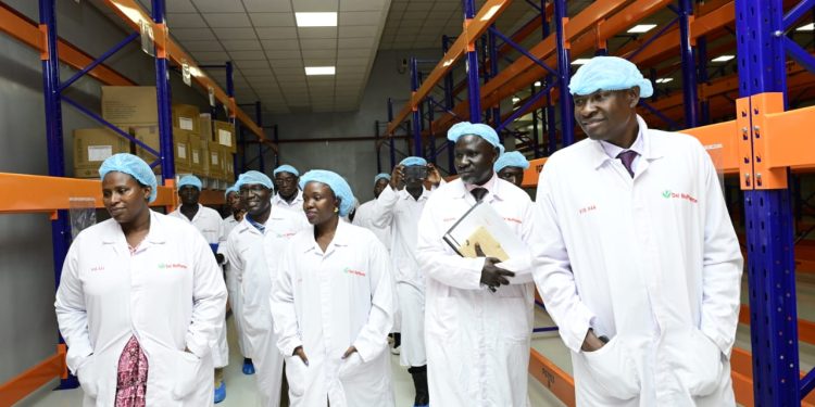 A State House delegation led by Comptroller and Permanent Secretary Jane Barekye tours the Dei BioPharma facility in Matugga, Wakiso District, to assess progress on the government-backed drugs and vaccines plant.