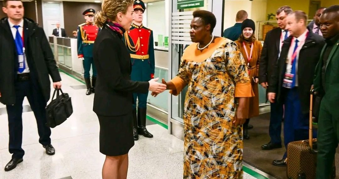 Earlier today morning, H.E VP Jessica Alupo arrived safely in Moscow Russia ahead of the Third Russia-Africa Summit. Upon arrival at Domodedovo Int Airport, the VP was received by the Director of the African Dept of the Ministry of Foreign Affairs of the Russian Federation His Excellency Bashkin Gennadyevich Anatoly and H.E Amb. Moses Kizige Uganda's Ambassador to Russia. Alupo is in Russia to represent H.E YKMuseveni in the summit.