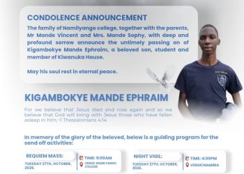 Namilyango college mourns the passing of their star science student Mande Ephraim 
